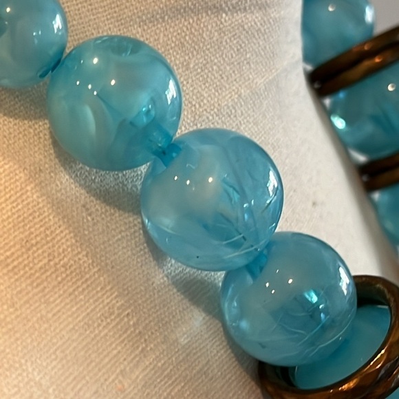 Large Bubble Necklace with Copper Circles! Big Bold Clear Blue Ball 20” Necklace - Picture 10 of 13